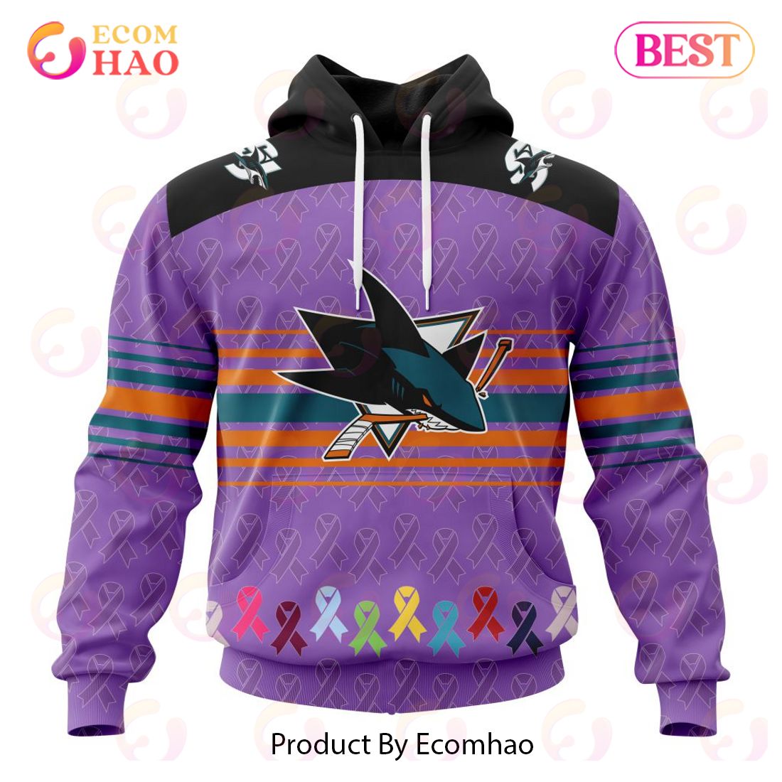 NHL San Jose Sharks Specialized Design Fights Cancer 3D Hoodie