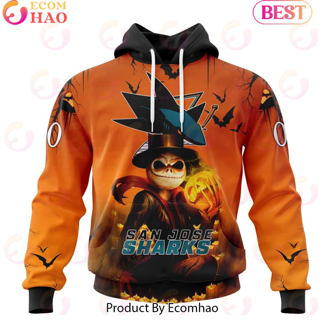 NHL San Jose Sharks X Jack Skellington Special Halloween Concepts 3D Hoodie