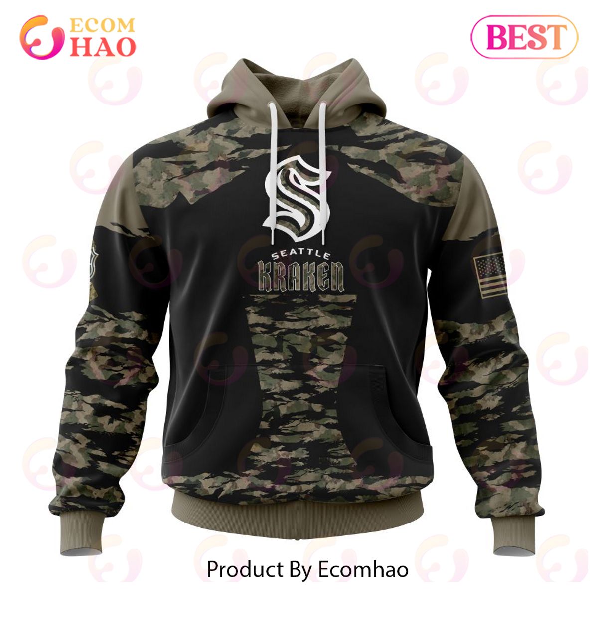 NHL Seattle Kraken Honors Veterans And Military Members Kits 3D Hoodie
