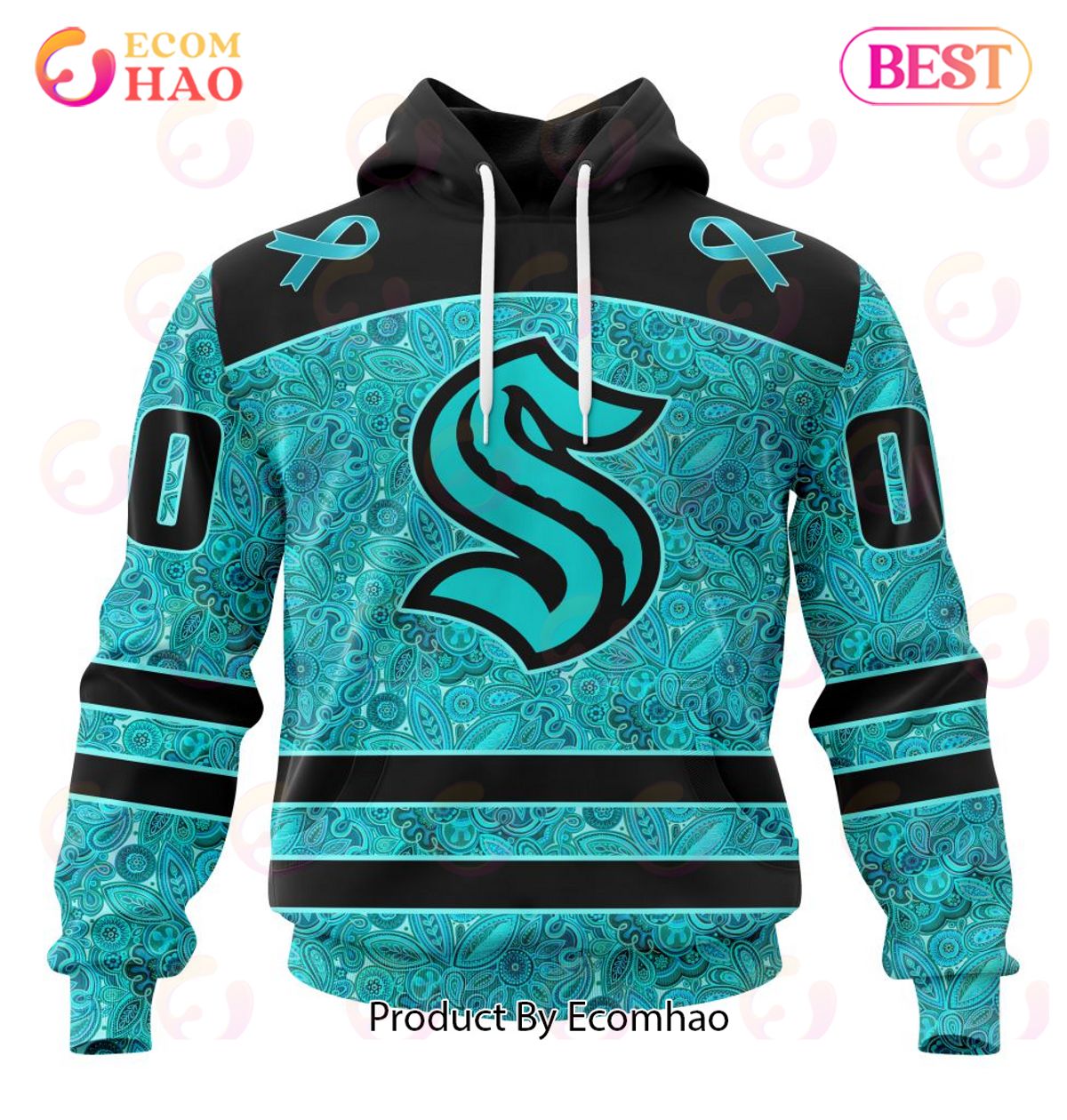 NHL Seattle Kraken Special Design Fight Ovarian Cancer 3D Hoodie