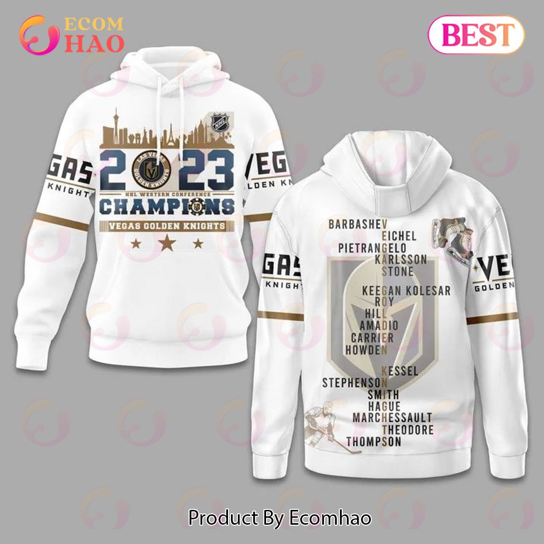 NHL Vegas Golden Knights Western Conference Champions White 3D Hoodie