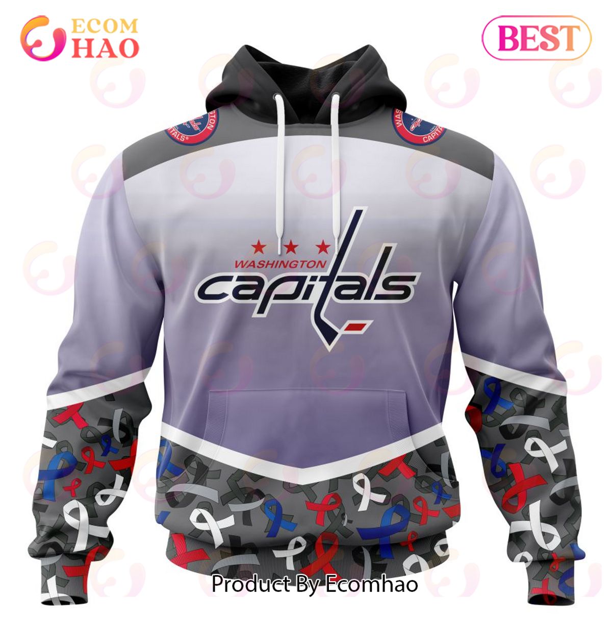 NHL Washington Capitals Specialized Sport Fights Again All Cancer 3D Hoodie