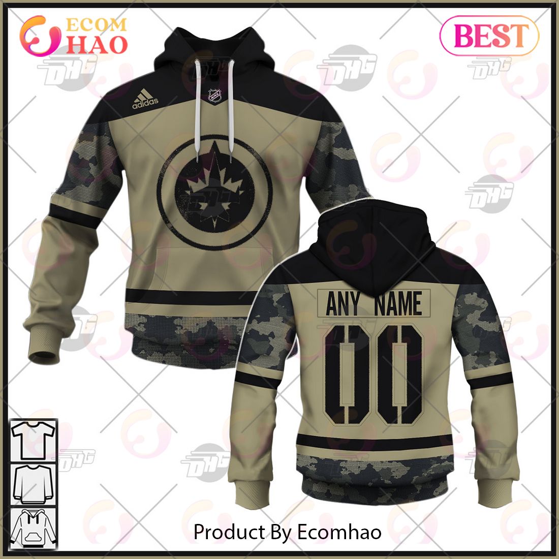 NHL Winnipeg Jets Camo Military Appreciation Team Authentic Custom Practice Jersey 3D Hoodie
