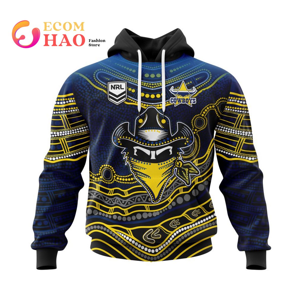 NRL North Queensland Cowboys Specialized Indigenous Concept With Team Mascot 3D Hoodie