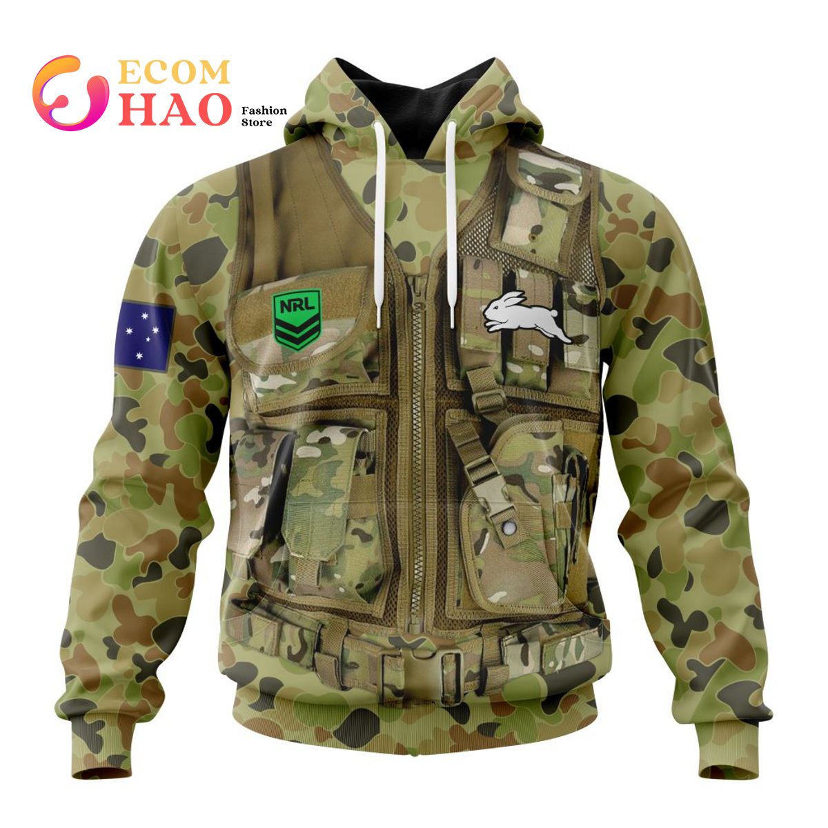 NRL South Sydney Rabbitohs Special Military Camo 3D Hoodie
