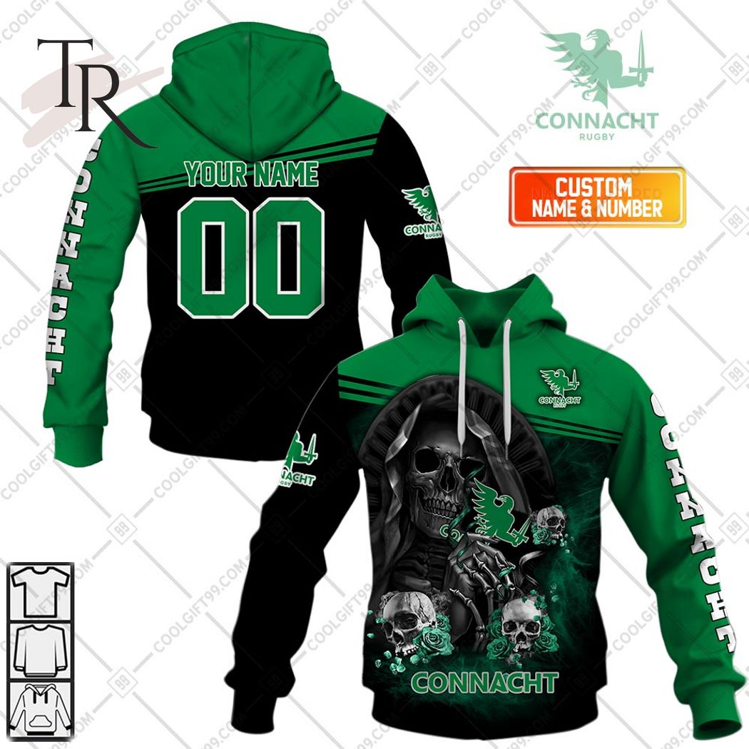  Personalized IRFU Connacht Rugby Skull Death Hoodie
