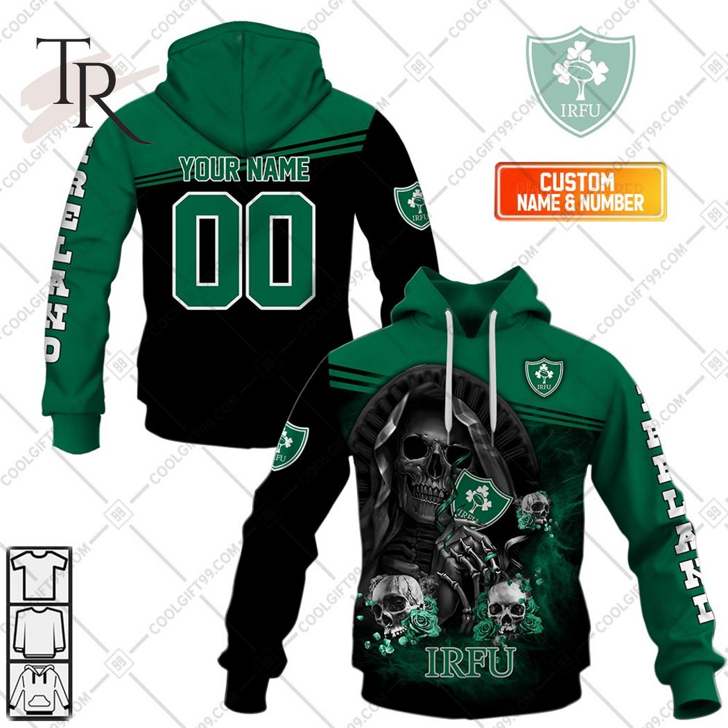  Personalized IRFU Ireland national Rugby Skull Death Hoodie