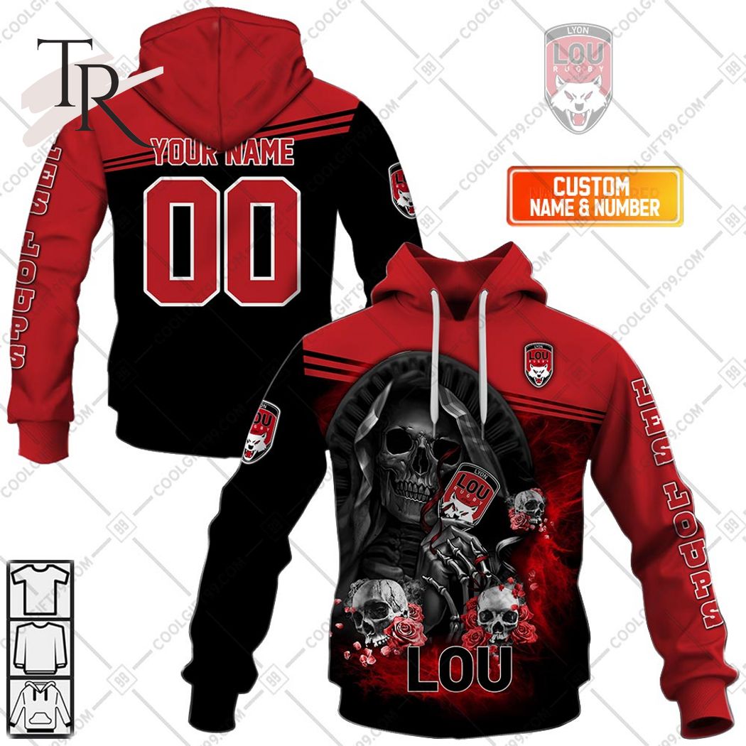  Personalized Lyon LOU Rugby Skull Death Design Hoodie