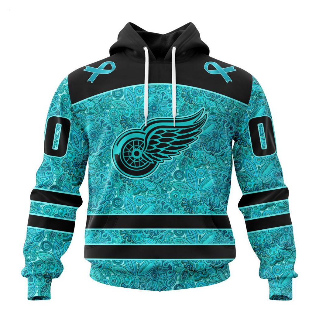 Personalized NHL Detroit Red Wings Special Design Fight Ovarian Cancer Hoodie