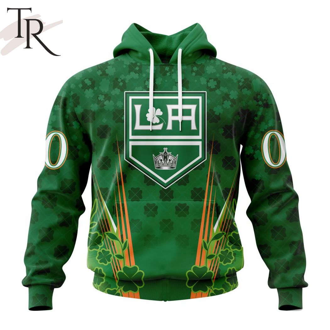 Personalized NHL Los Angeles Kings Full Green Design For St. Patrick's Day Hoodie