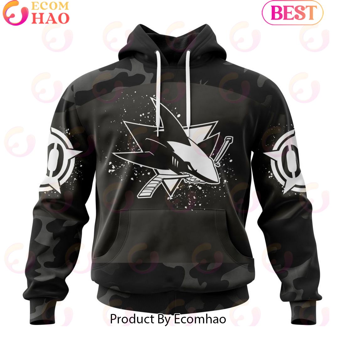 Personalized NHL San Jose Sharks Special Black Camo Design For Veterans Day 3D Hoodie