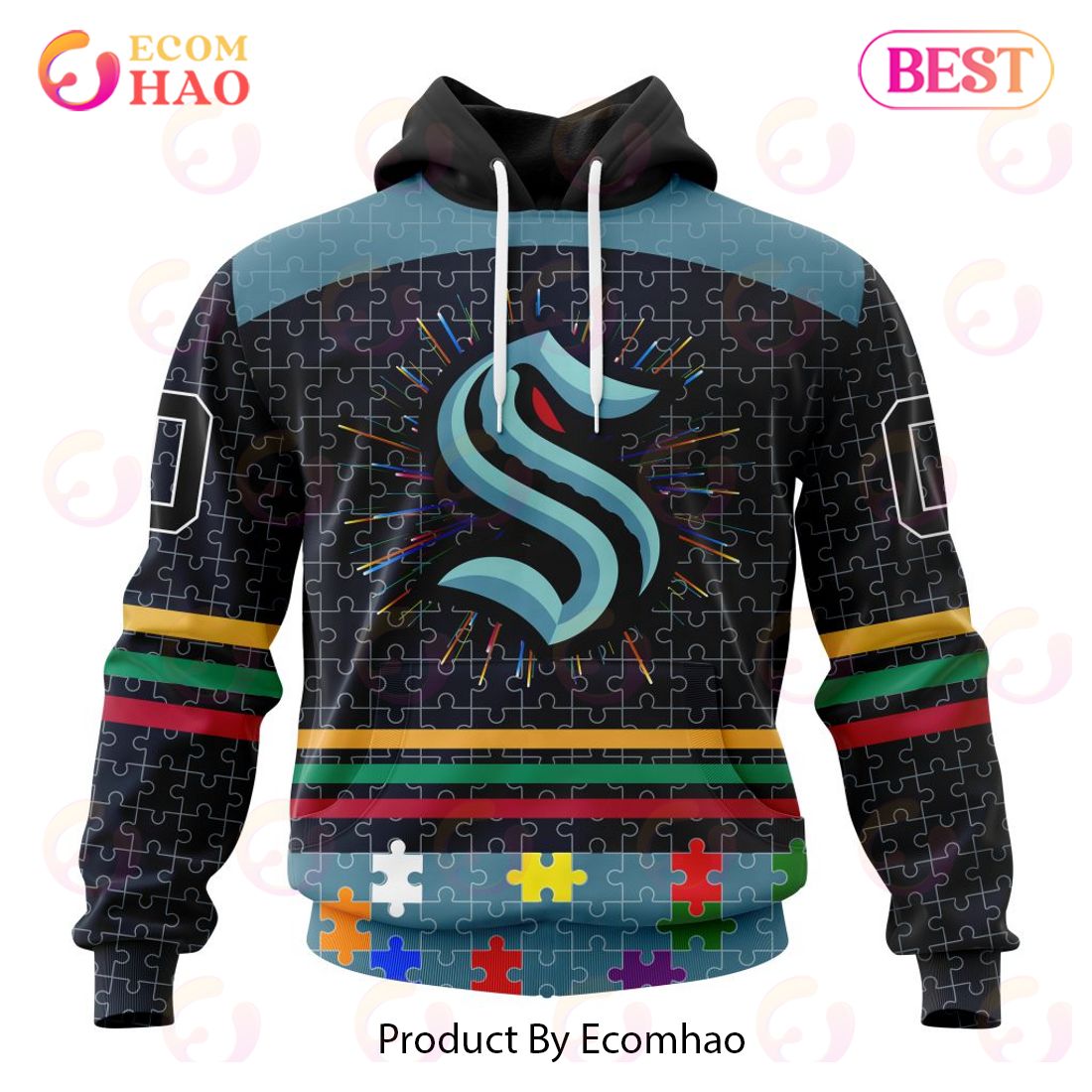 Personalized NHL Seattle Kraken Specialized Design With Fearless Aganst Autism 3D Hoodie