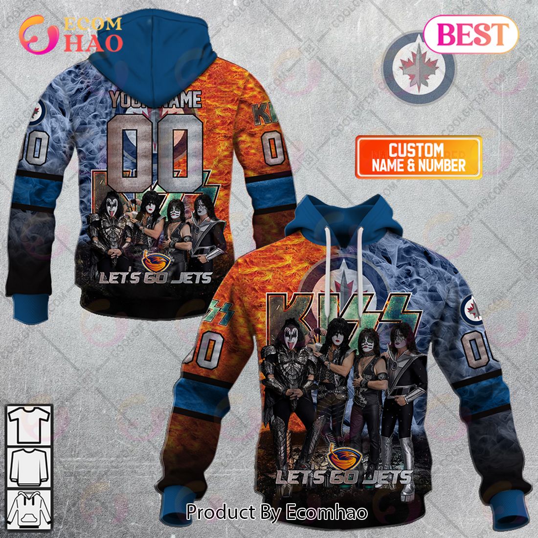 Personalized NHL Winnipeg Jets Special Design With Kiss Band Hoodie All Over Print