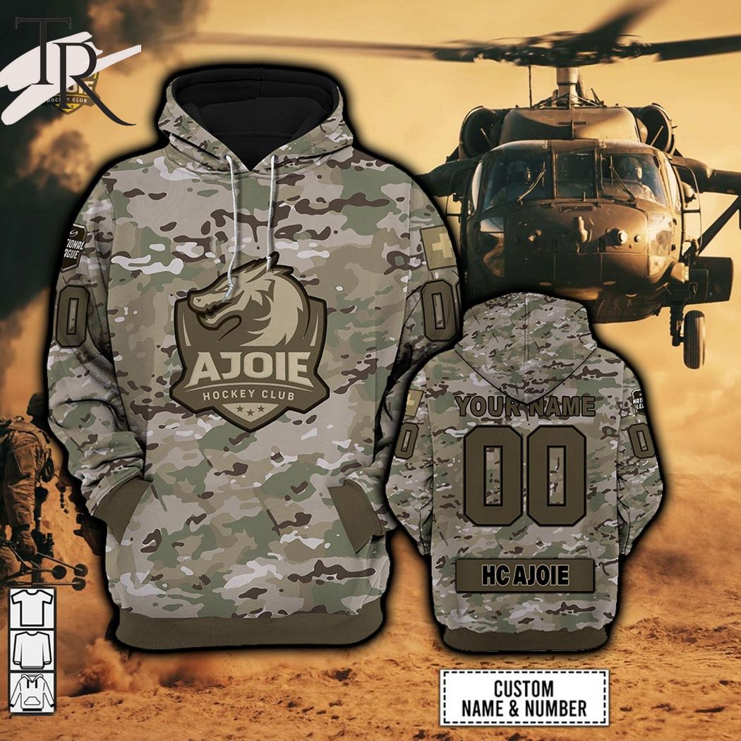  Personalized NL Hockey HC Ajoie Army Camo Style Hoodie