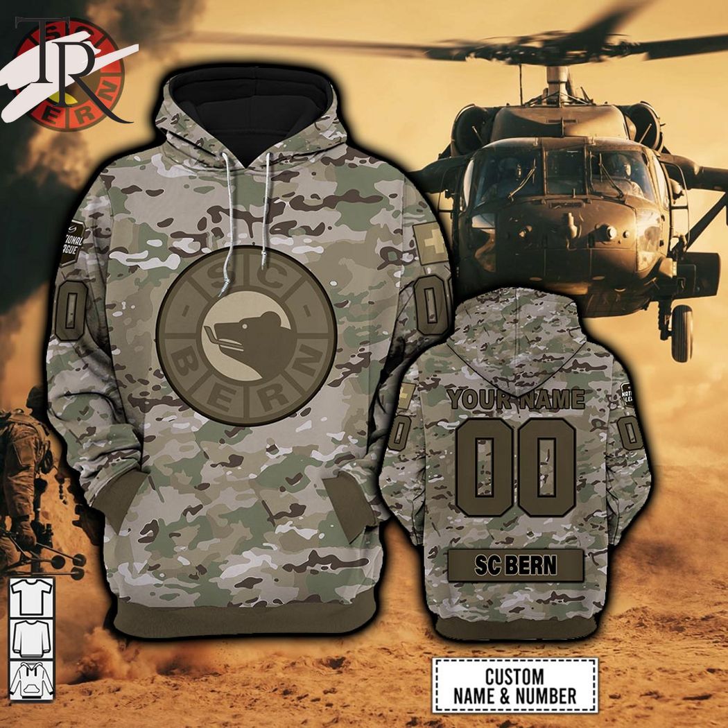  Personalized NL Hockey SC Bern Army Camo Style Hoodie