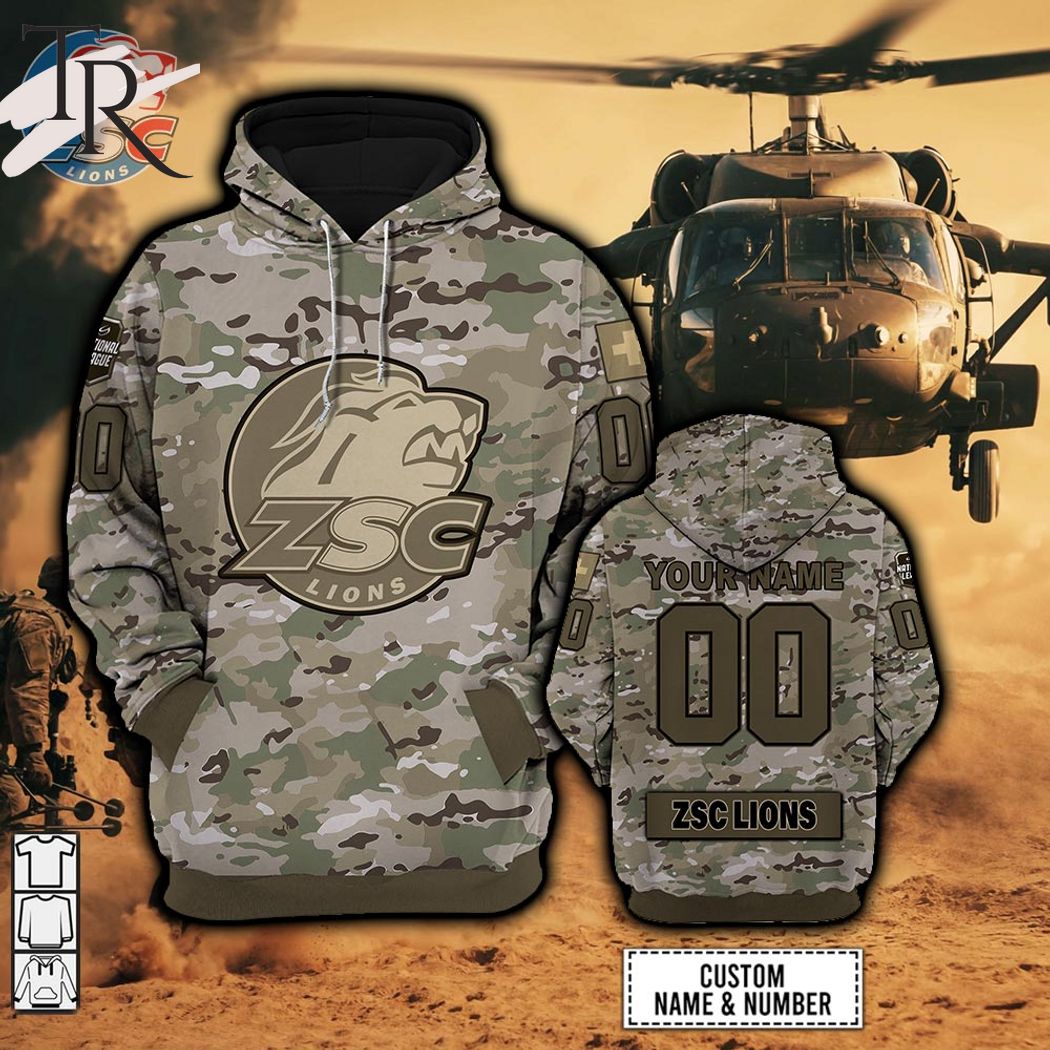  Personalized NL Hockey ZSC Lions Army Camo Style Hoodie