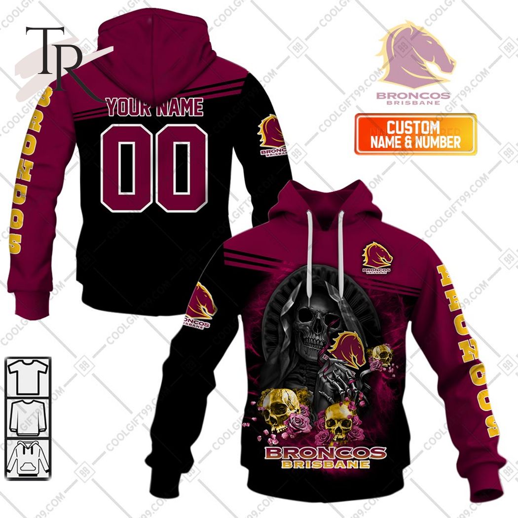  Personalized NRL Brisbane Broncos Skull Death Art Hoodie