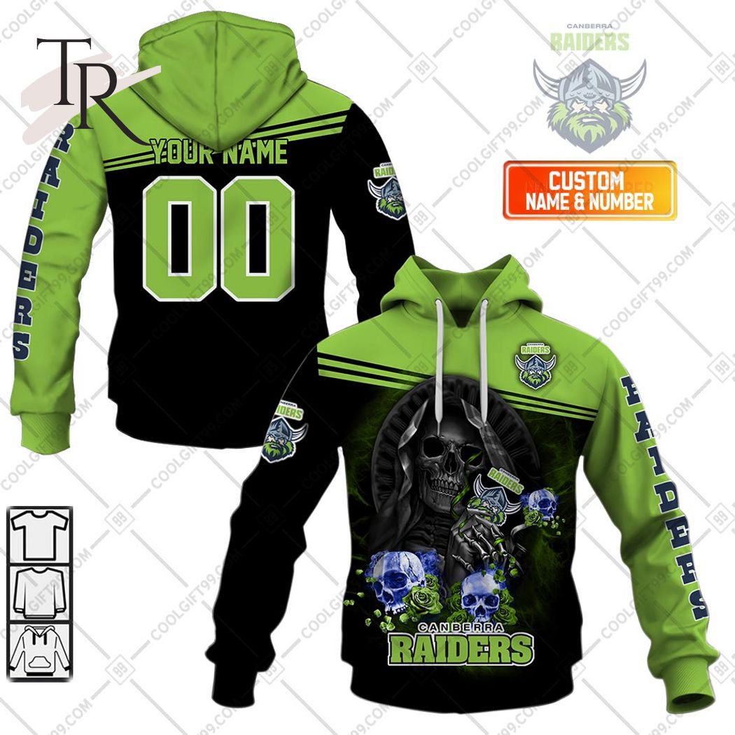  Personalized NRL Canberra Raiders Skull Death Art Hoodie