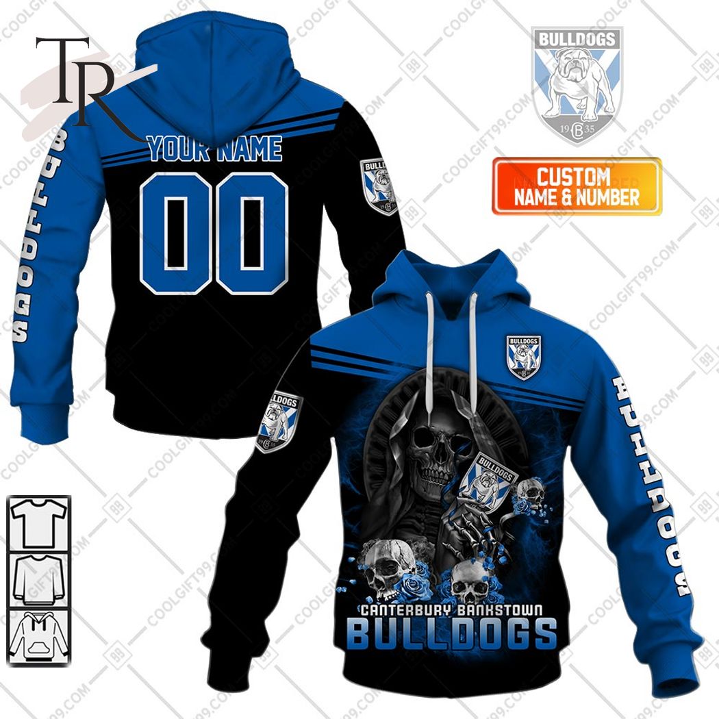  Personalized NRL Canterbury Bankstown Bulldogs Skull Death Art Hoodie