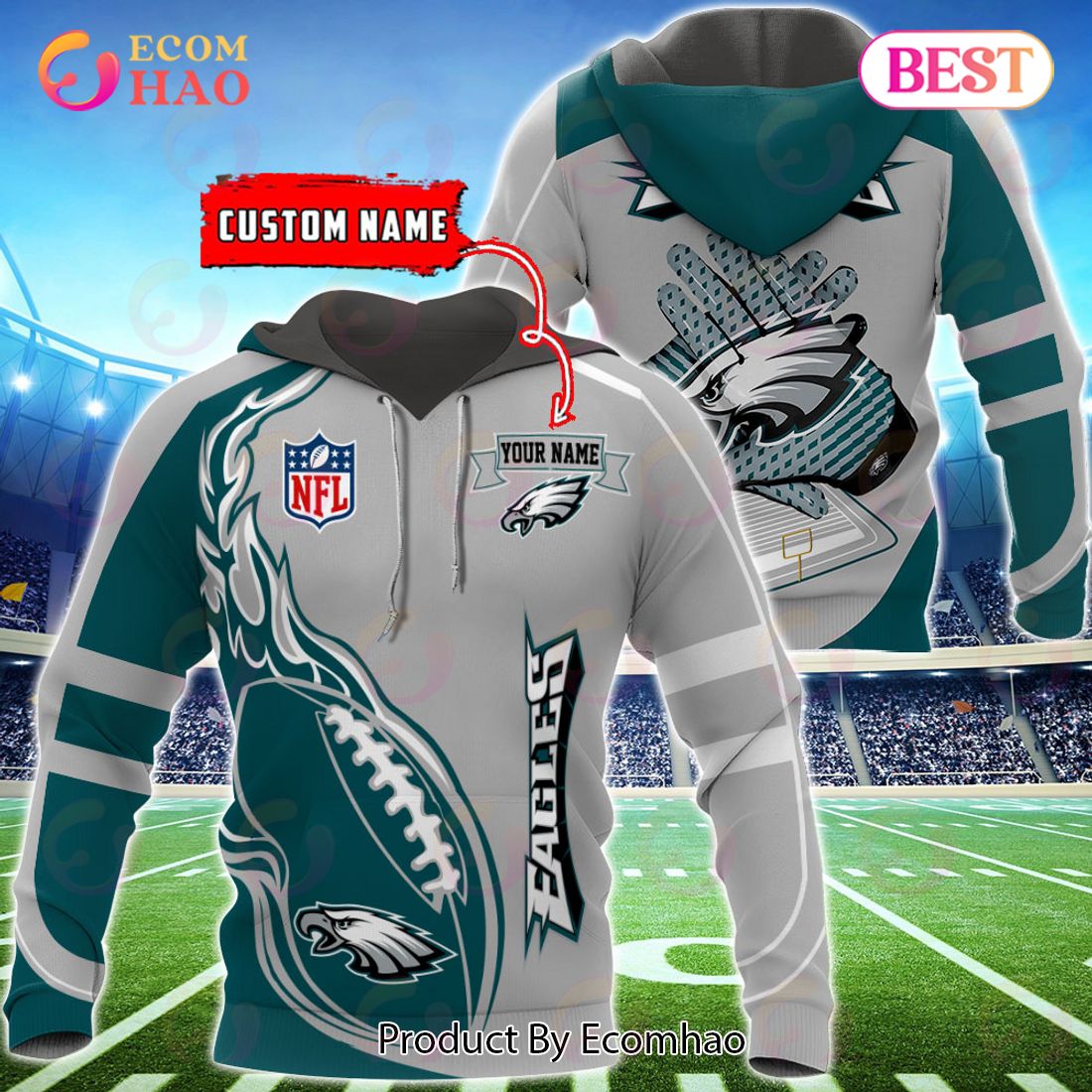 Philadelphia Eagles Custom Name Hoodie, Baseball Jacket, T-Shirt, Zipper, Sweatshirt
