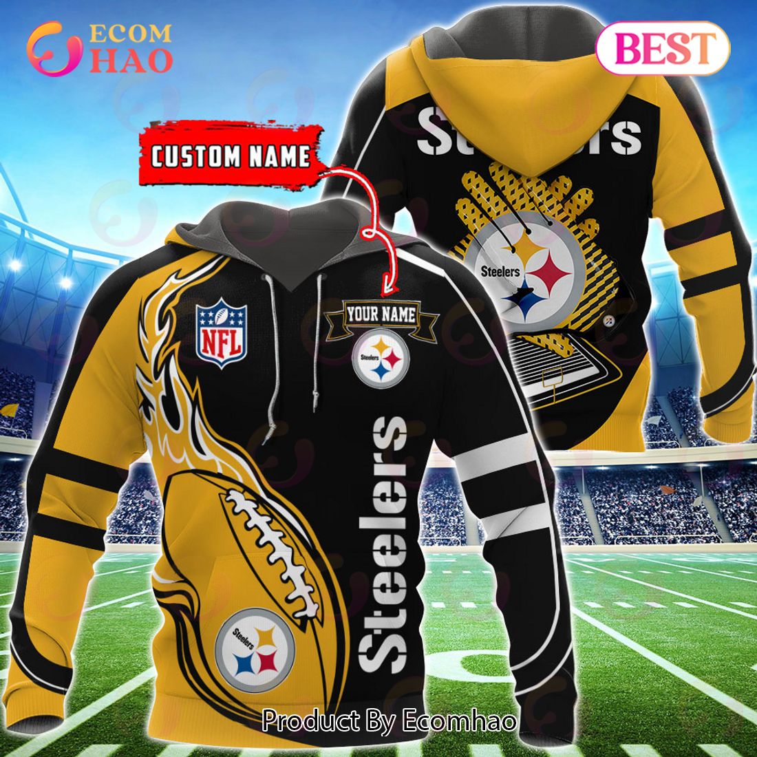 Pittsburgh Steelers Custom Name Hoodie, Baseball Jacket, T-Shirt, Zipper, Sweatshirt