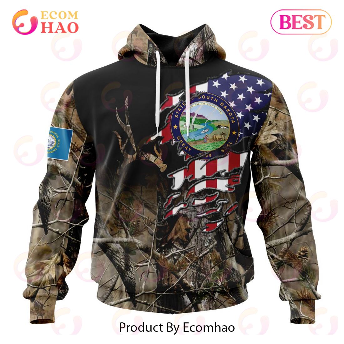 South Dakota Special Camo Realtree Hunting 3D Hoodie
