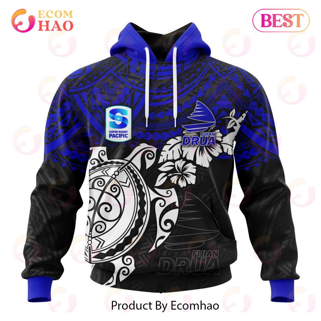 Super Rugby Fijian Drua Special Polynesian Design 3D Hoodie
