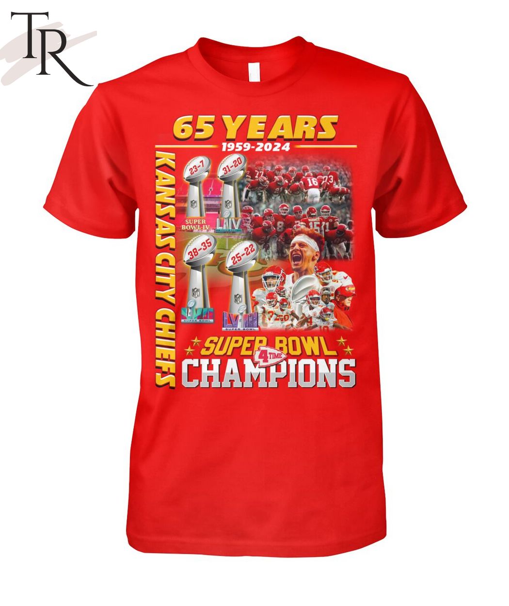 65 Years 1959 - 2024 Kansas City Chiefs 4 X Super Bowl Champions T-Shirt