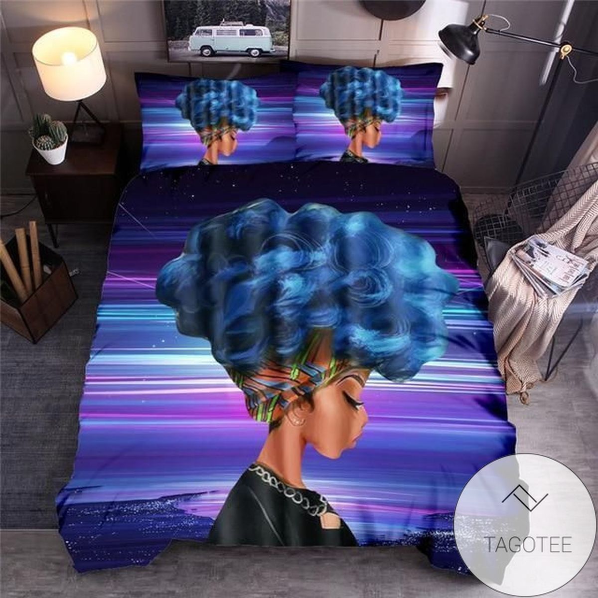 Afro Duvet Ethnic African With Short Blue Hair Duvet Cover Bedding Set
