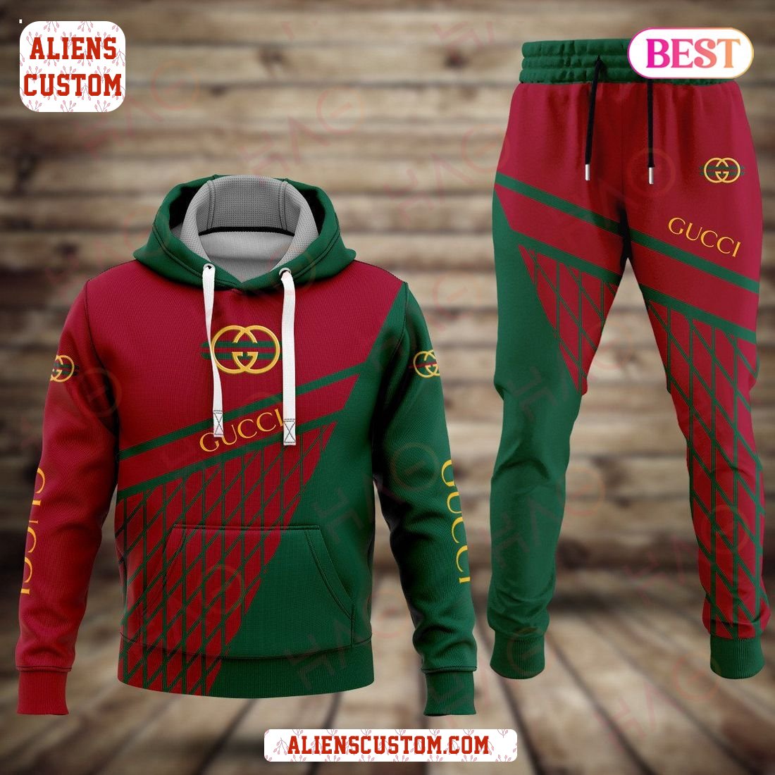 Alienscustom - BEST Gucci Red Mix Green Luxury Brand Hoodie And Pants POD Design