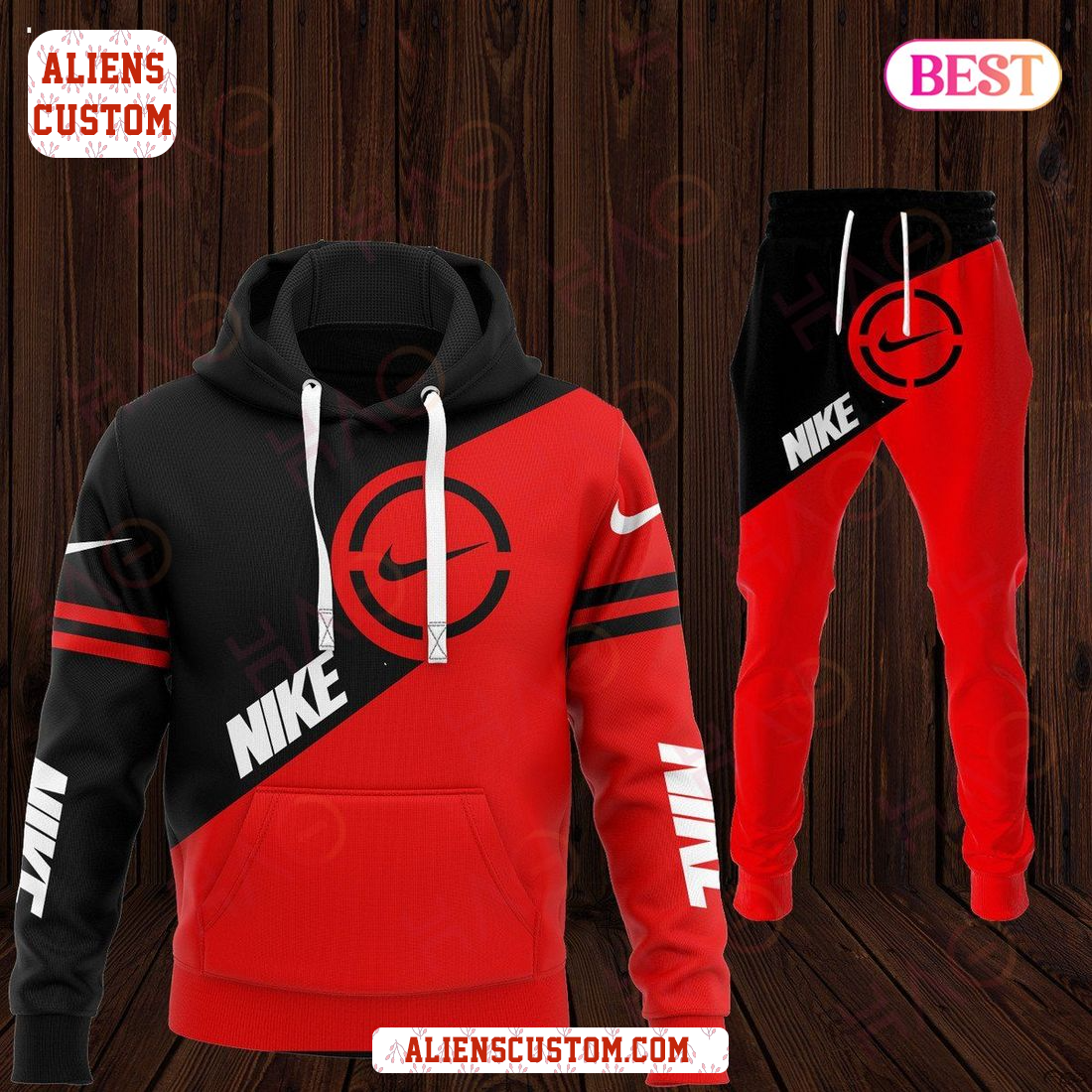 Alienscustom - BEST Nike Red Mix Black Luxury Brand Hoodie And Pants POD Design