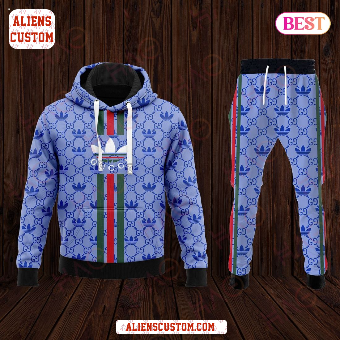 Alienscustom - Gucci Blue Mix Color Luxury Brand Hoodie And Pants POD Design