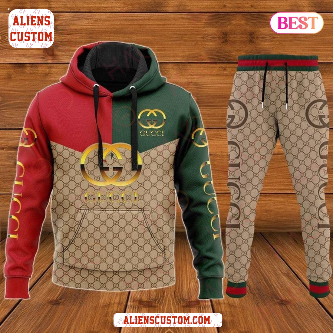 Alienscustom - Gucci Brown Green Red Hoodie And Pants POD Design