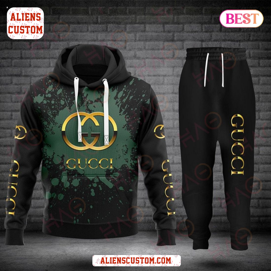 Alienscustom - Gucci Green Mix Black Luxury Brand Hoodie And Pants POD Design