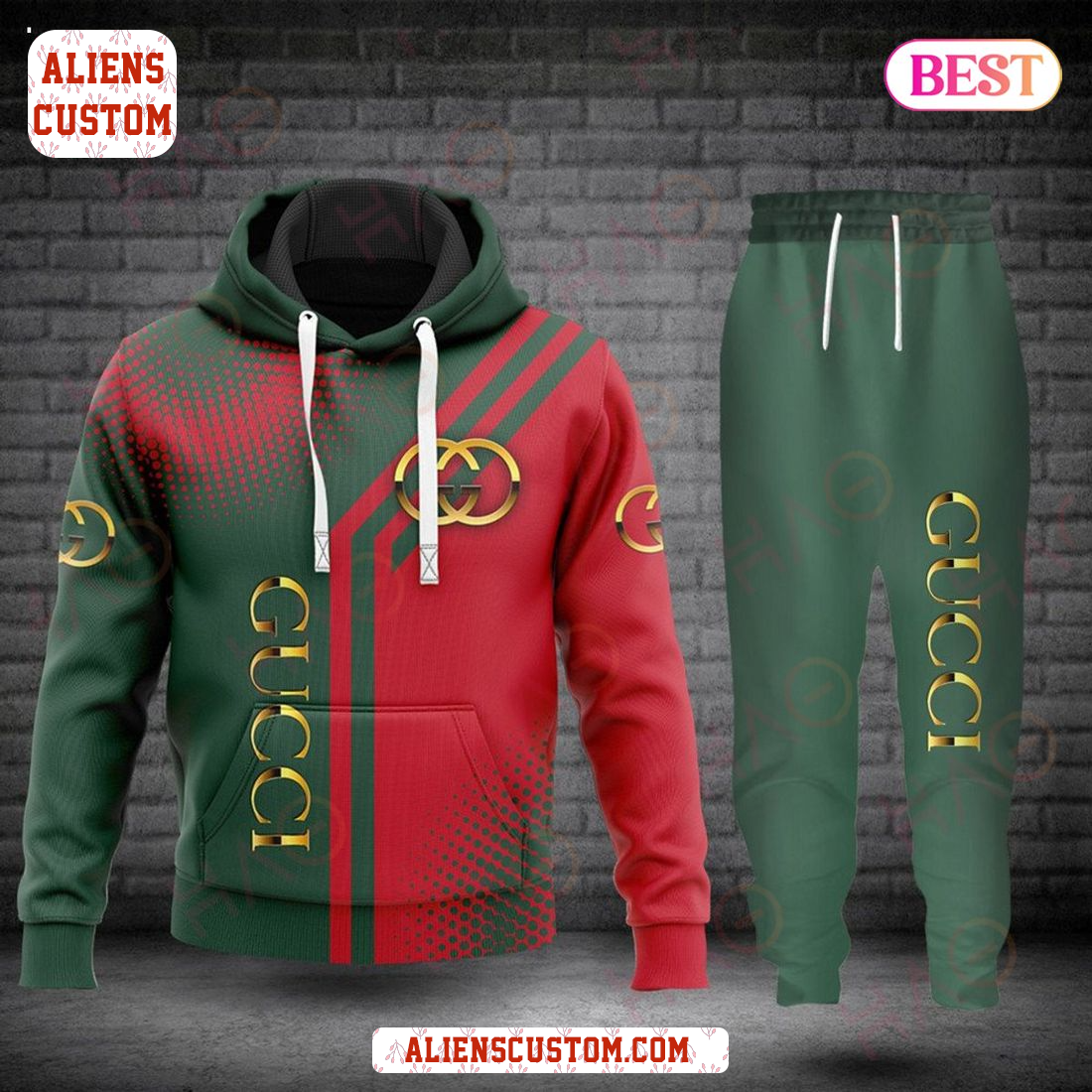 Alienscustom - Gucci Red Mix Green Luxury Brand Hoodie And Pants POD Design