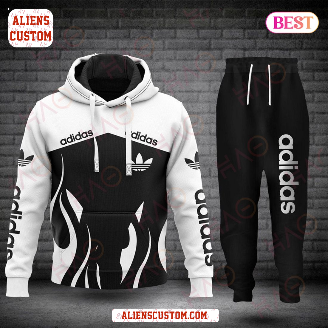 Alienscustom - HOT Adidas White Mix Black Luxury Brand Hoodie And Pants