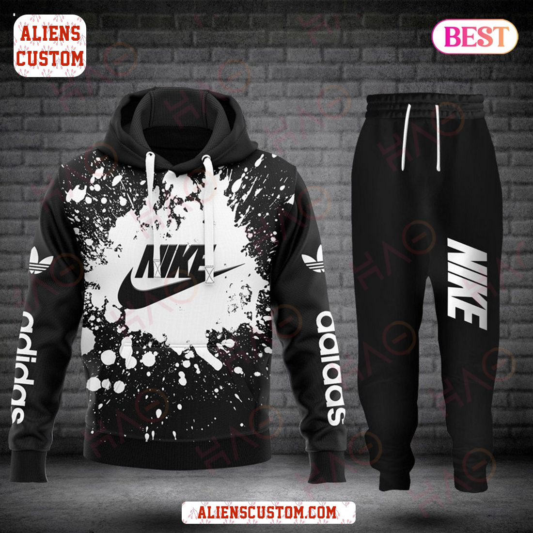 Alienscustom - HOT Nike Black Mix White Luxury Brand Hoodie And Pants