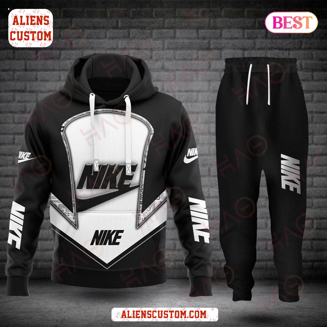 Alienscustom - HOT Nike White Mix Black Luxury Brand Hoodie And Pants