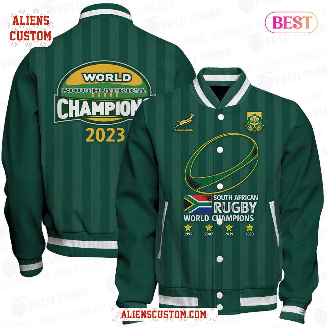 Alienscustom - HOT TREND South African Rugby World Champions 2023 Green AOP Varsity Jacket