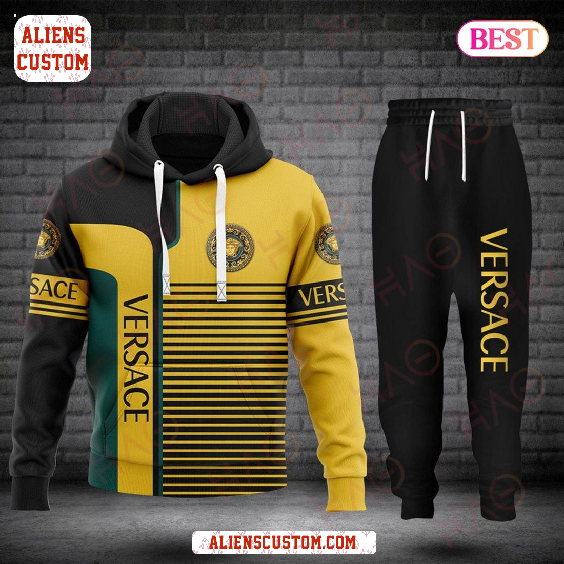 Alienscustom - HOT Versace Black Mix Gold Luxury Brand Hoodie And Pants POD Design