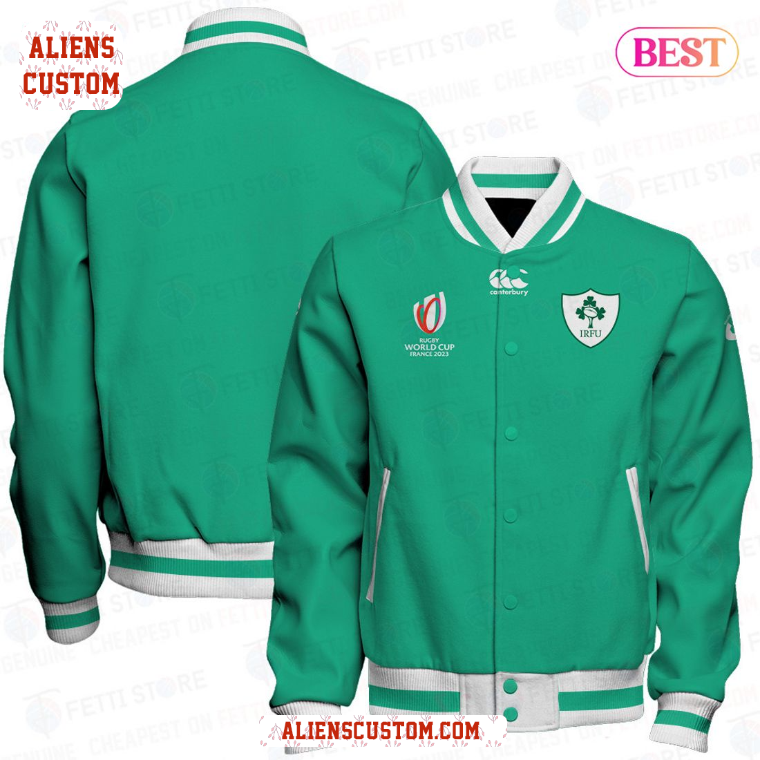 Alienscustom - Ireland Rugby World Cup 2023 Aqua Color Varsity Jacket