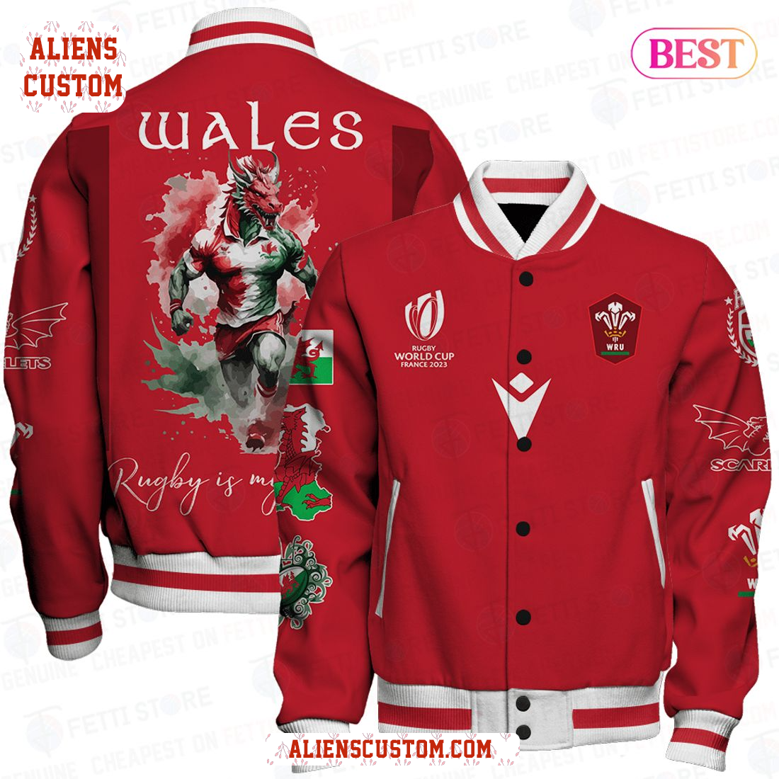 Alienscustom - LIMITED Wales Rugby France World Cup AOP Varsity Jacket