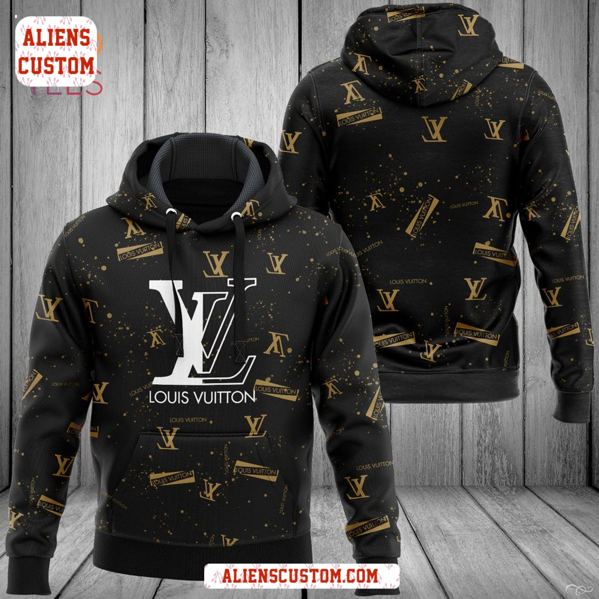 Alienscustom - Louis Vuitton Black Gold Hoodie Pants