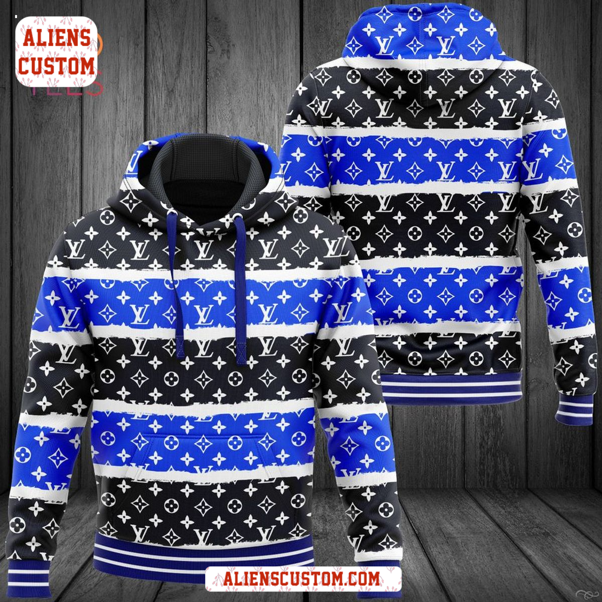 Alienscustom - Louis Vuitton Black White Blue Hoodie Pants