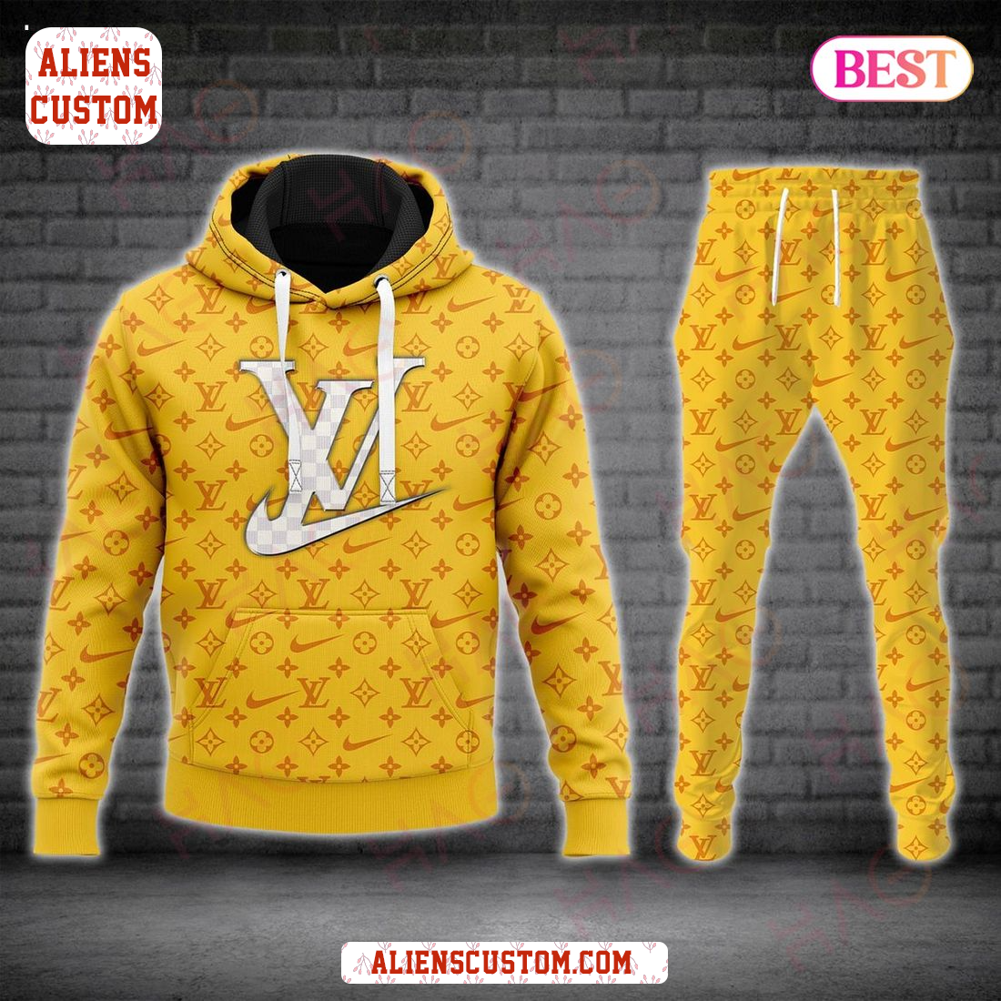 Alienscustom - Louis Vuitton Full Gold Color Luxury Brand Hoodie And Pants