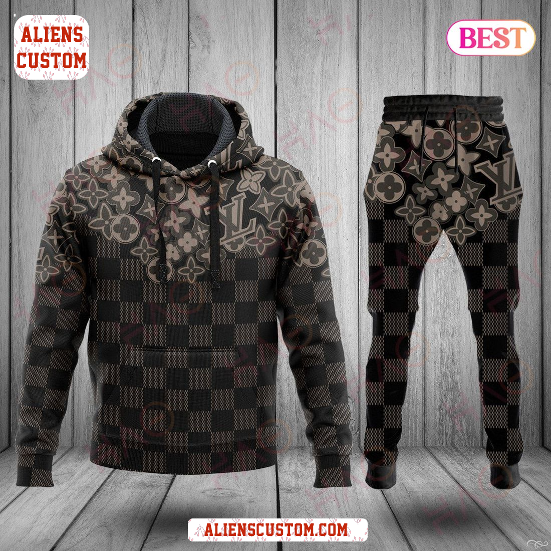 Alienscustom - Louis Vuitton Saquare Pattern Luxury Brand Hoodie And Pants