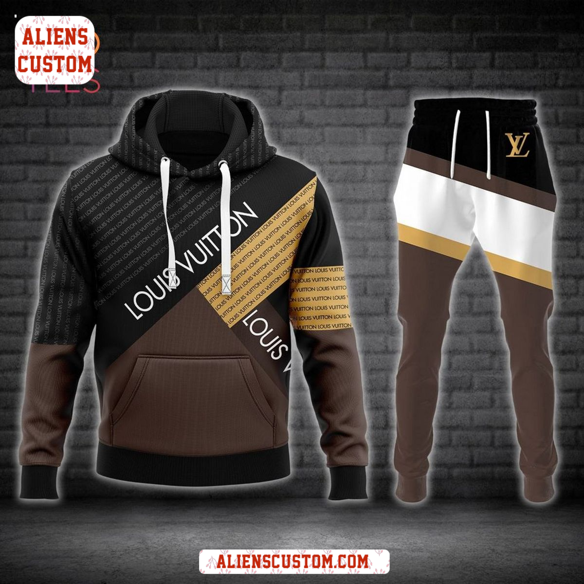 Alienscustom - New Louis Vuitton Luxury Brand Hoodie And Pants All Over Printed