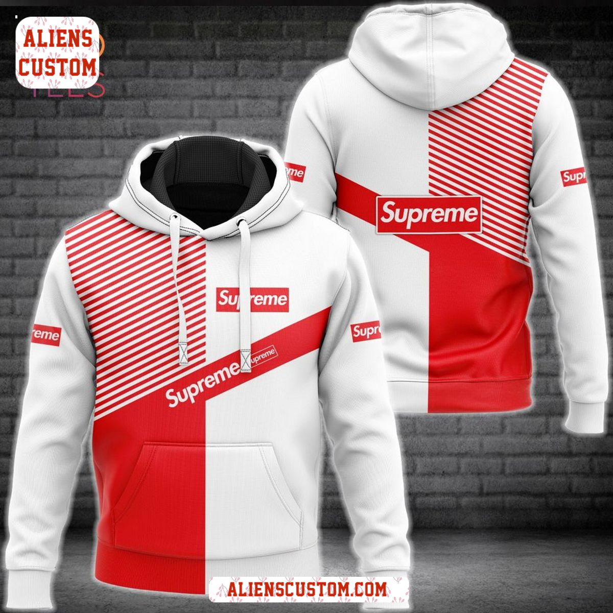 Alienscustom -Supreme White Red Luxury Brand Hoodie Pants