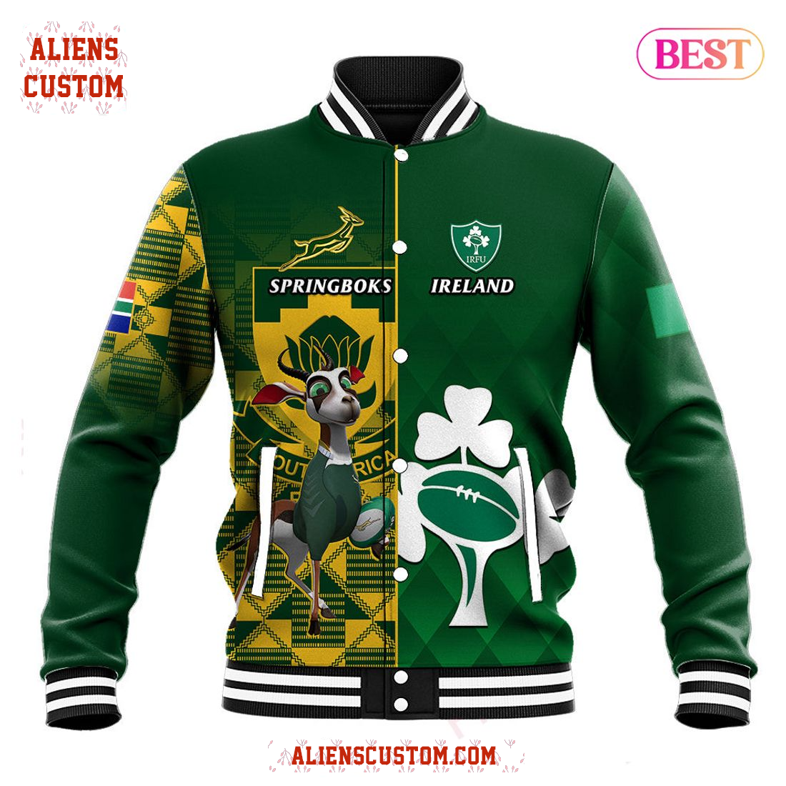 Alienscustom - TRENDING South Africa And Ireland Rugby World Cup Varsity Jacket