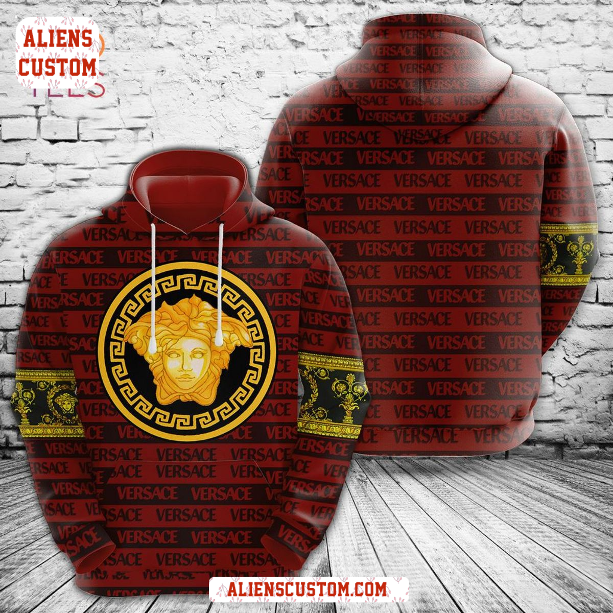 Alienscustom - Versace Red Luxury Brand Hoodie And Pants